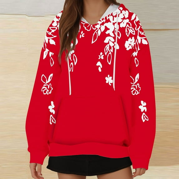 QUINDOS Womens Hoodies Plus Size Women's Fashion Hoodies Casual Long Sleeve Graphic Crew Neck Pullover Tops