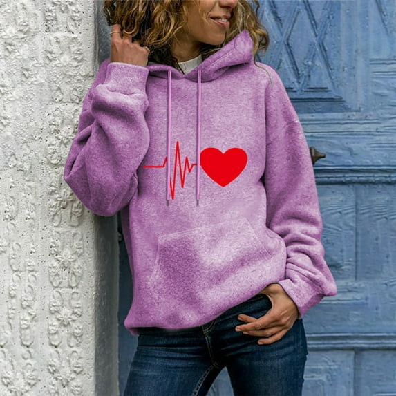 QUINDOS Womens Hoodies Plus Size Women's Sweatshirts Casual Long Sleeve Graphic Crew Neck Pullover Tops