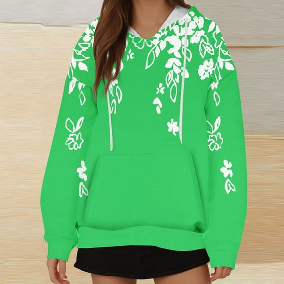 QUINDOS Womens Hoodies Pullover Sweatshirts for Women Casual Long Sleeve Crew Neck Graphic Pullover Tops