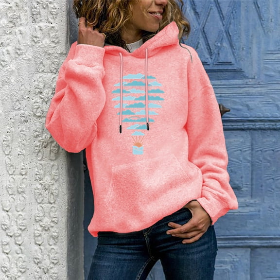 QUINDOS Womens Hoodies Sweatshirts for Women Casual Long Sleeve Crew Neck Graphic Pullover Tops