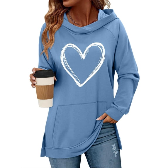 QUINDOS Womens Hoodies Valentines Day Sweatshirts for Women Casual Long Sleeve Graphic Crew Neck Pullover Tops