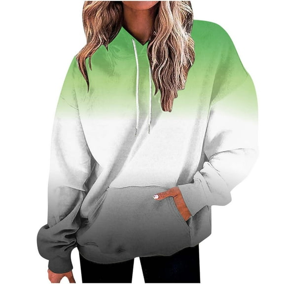 QUINDOS Womens Hoodies Womens Sweatshirts Casual Long Sleeve Gradient Color Crew Neck Pullover Tops