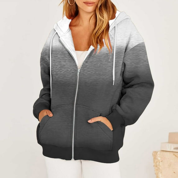 QUINDOS Womens Hoodies Zip up Zipper Front Women's Fashion Hoodies Casual Long Sleeve Graphic Crew Neck Pullover Tops