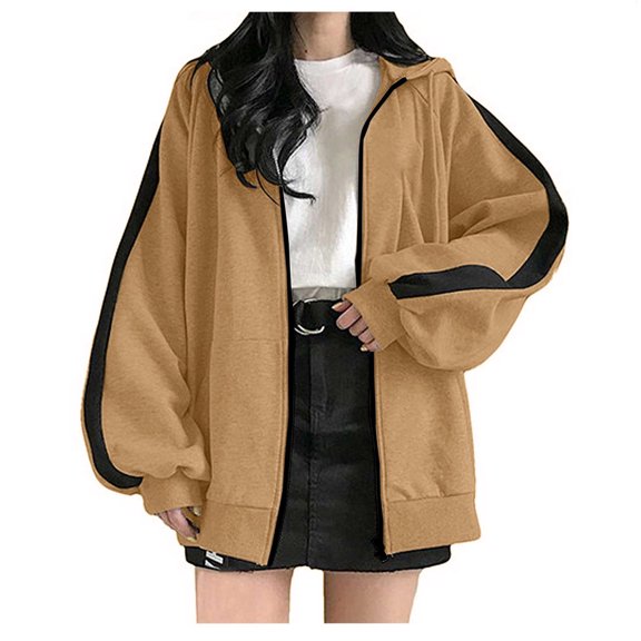 QUINDOS Womens Hoodies Zip up Zipper Jacket Womens Sweatshirts Plus Size Casual Long Sleeve Crew Neck Plain Pullover Tops