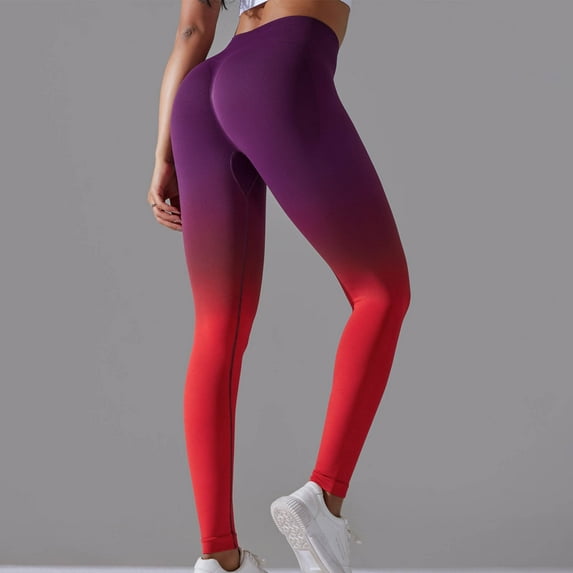 QUINDOS Womens Leggings Athletic High Waist Gym Fitness Yoga Pants Gradient Color Wokout Slim Pants