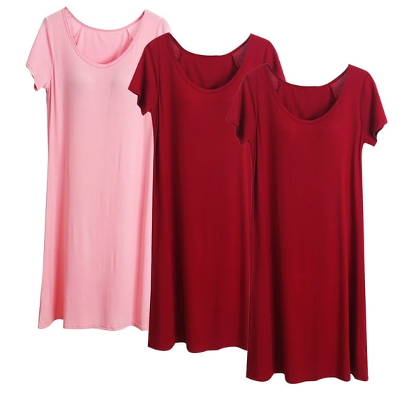 QUINDOS Womens Pajamas 3 Piece Padded Nightgowns for Women Long Midi Sleep Dress Casual Solid Sleeveless Loose Sleepwear Night Dress