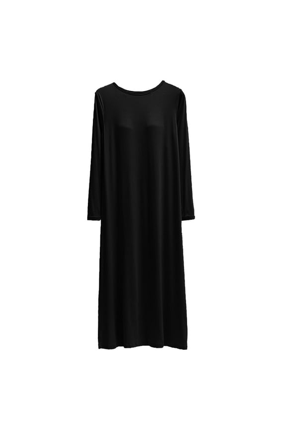 Womens Pajamas Long Midi Nightgowns for Women Knee Length Long Sleeve Sleep Dress Casual Solid Padded Loose Sleepwear Night Dress