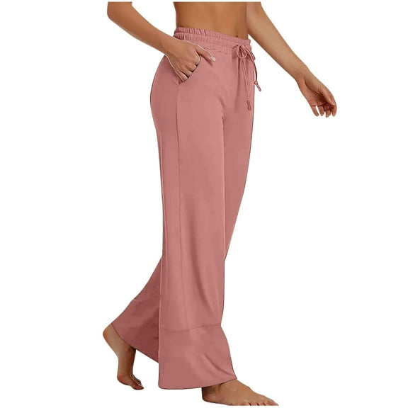 QUINDOS Womens Pants Casual Wide Leg High Waisted Full Length Pants Drawstring Loose Trousers with Pockets