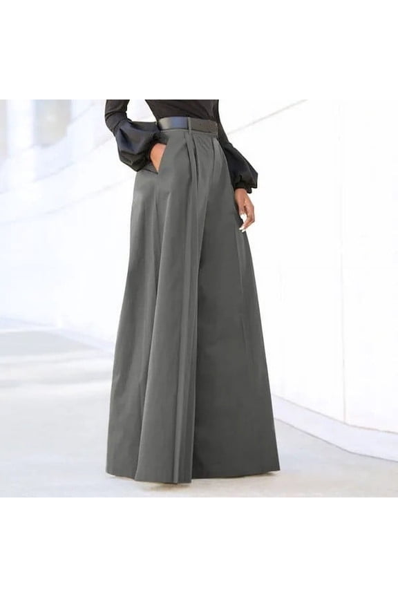 Womens Pants Wide Leg High Waisted Full Length Casual Skirt Pants Cotton Pull on Loose Pants with Pockets