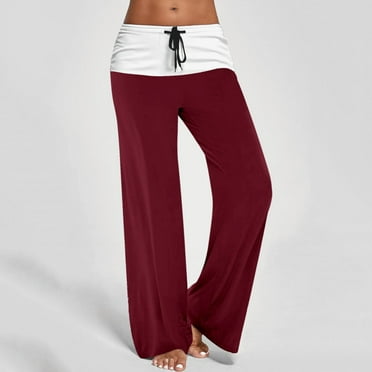 QUINDOS Womens Pants Wide Leg Long High Waisted Casual Pants Bandage Straight Fit Trousers