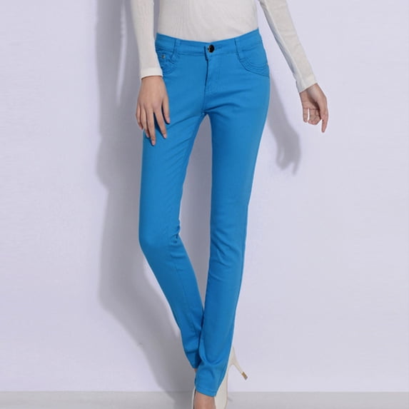 QUINDOS Womens Pants Plus Size Slim Leg Ankle Length High Waisted Casual Jeans Denim Button Relaxed Fit Pants with Pockets