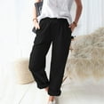 thumbnail image 1 of QUINDOS Womens Pants Trendy Straight Leg Long High Waisted Casual Trousers Cotton Linen Relaxed Fit Pants with Pockets, 1 of 4