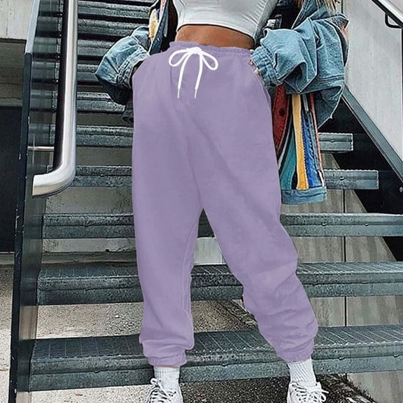 QUINDOS Womens Pants Trendy Taper High Waisted Long Athletic Sweatpants Drawstring Loose Pants with Pockets