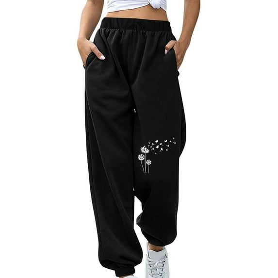 QUINDOS Womens Pants Trendy Taper High Waisted Long Casual Sweatpants Drawstring Loose Pants with Pockets