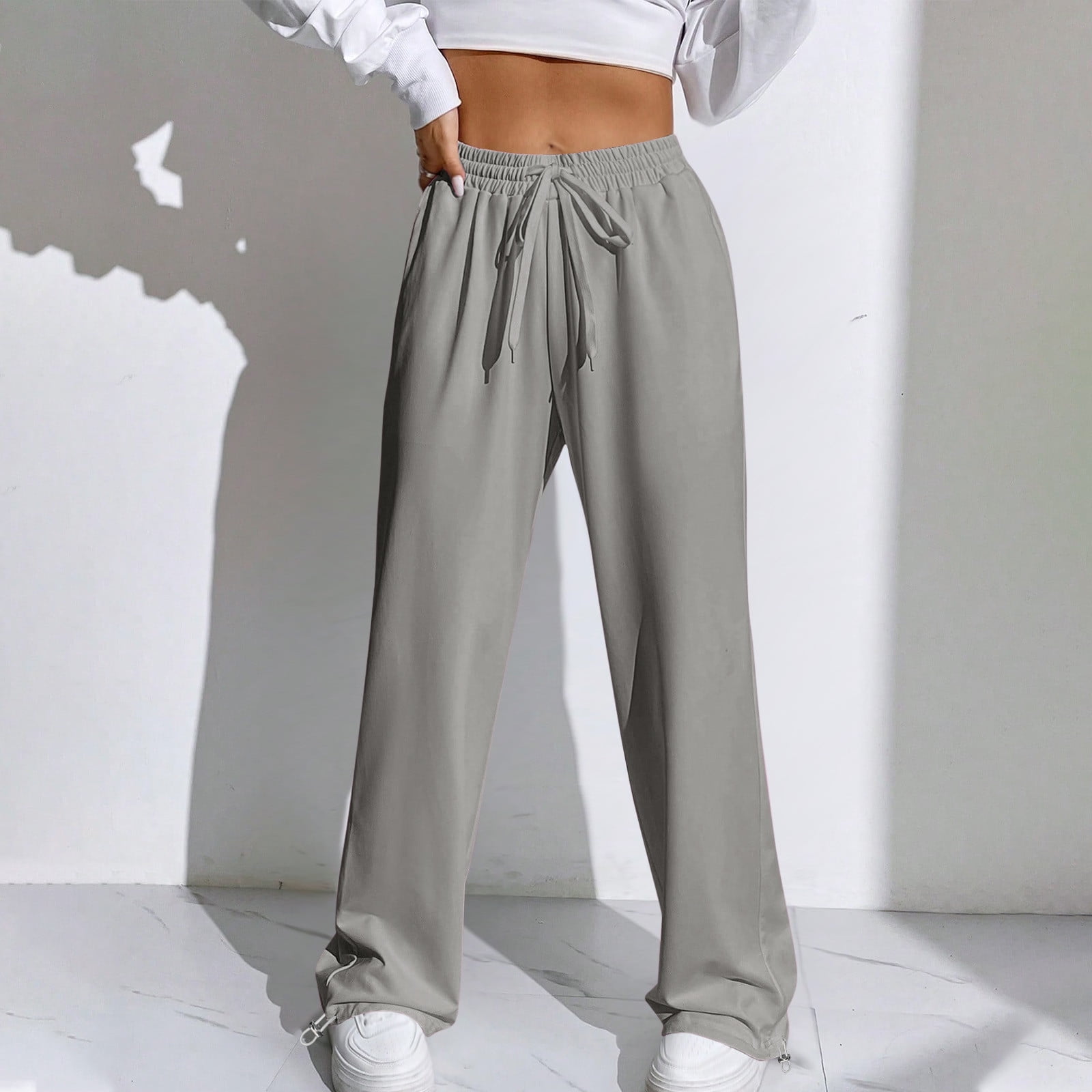 QUINDOS Womens Plus Size Pants Taper Full Length High Waisted Athletic ...