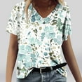 thumbnail image 1 of QUINDOS Womens Plus Tshirts Summer Green Short Sleeve Womens Tops Plus Size Floral Work V-neck Tops, 1 of 4