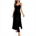 thumbnail image 1 of QUINDOS Womens Satin Pajamas Lace Long Nightgowns for Women Sling High Fork Suspenders Casual Solid Slim Club Wear Night Dress, 1 of 8