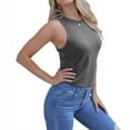 thumbnail image 1 of QUINDOS Womens Shirts Gray Summer Yoga Fashion Casual Sleeveless Round Neck Ladies Tops Blouses Vest Tank Womens Tank Tops, 1 of 7