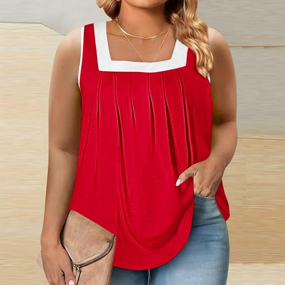 QUINDOS Womens Shirts Summer Yoga Red Pinted Sleeveless T-shirt Loose Tops Womens Tank Tops