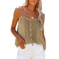 thumbnail image 1 of QUINDOS Womens Shirts Yoga Khaki Summer Fashion Casual Button Sleeveless Shirts Round-Neck Solid Tank Tops Blouse Vest Womens Tank Tops, 1 of 5
