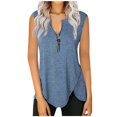 thumbnail image 1 of QUINDOS Womens Shirts Yoga Summer Blue Fashion Casual Solid Vest Zipper Round-Neck Loose Sleeveless T-shirt Pullover Tops Womens Tank Tops, 1 of 7