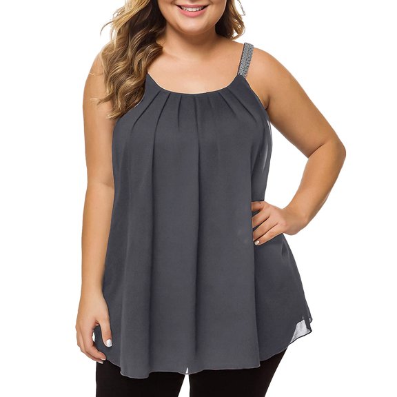 QUINDOS Womens T Shirts Gym Cotton Summer Gray Fashion Chiffon Sleeveless Vest Ladies Camis Solid Tank Tops Tank Tops for Women