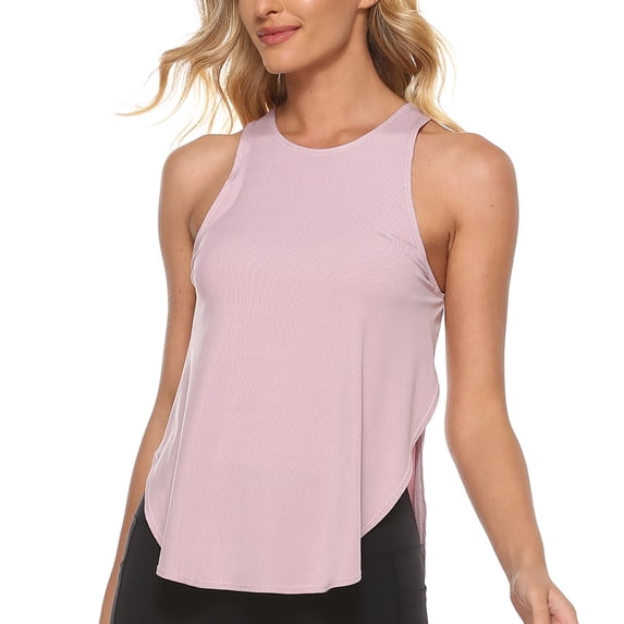 QUINDOS Womens Tank Tops 2025 Basic Pink Summer Round Neck Sleeveless Vest Yoga Sports Vest Back T-shirt Tops Camisoles for Women 2025