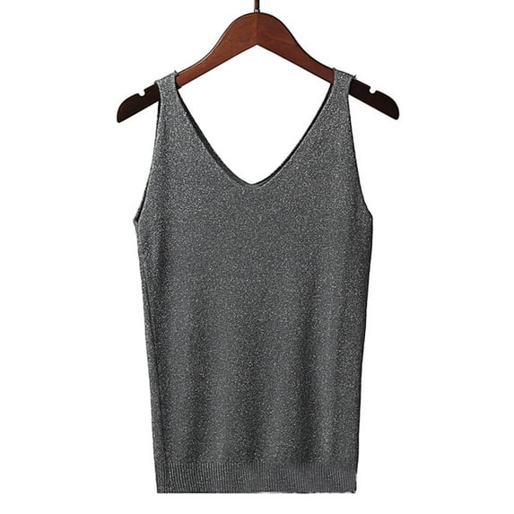 QUINDOS Womens Tank Tops 2025 Cotton Basic Dark Gray Ladies Summer Printed Sleeveless Round Neck Tank Tops Round Neck Tank Top Camisoles for Women 2025