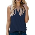 thumbnail image 1 of QUINDOS Womens Tank Tops 2025 Navy Summer Basic Fashion Solid V-Neck Sling Tank Tops Casual Sleeveless Blouse T-Shirts Camisoles for Women, 1 of 5