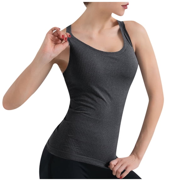 QUINDOS Womens Tank Tops 2025 Summer Basic Black New Nude Yoga Tops Tank Tops With Chest Cushion Beautiful BackTight And Long Fitness Sports Tank Top Camisoles for Women 2025