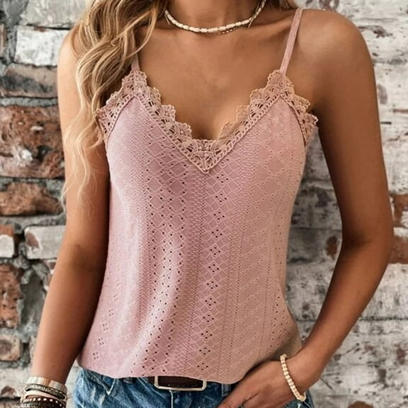 QUINDOS Womens Tank Tops 2025 Summer Watermelon Red Basic Fashion Sleeveless Color V-Neck Blouse Camisoles for Women