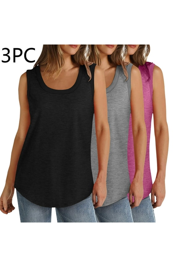 Womens Tank Tops 3 Pack Casual Summer Plus Size Womens Camisoles Sleeveless MultiPack Square Neck Strap Cami Shirts Solid Color Long Loose Fit Undershirts