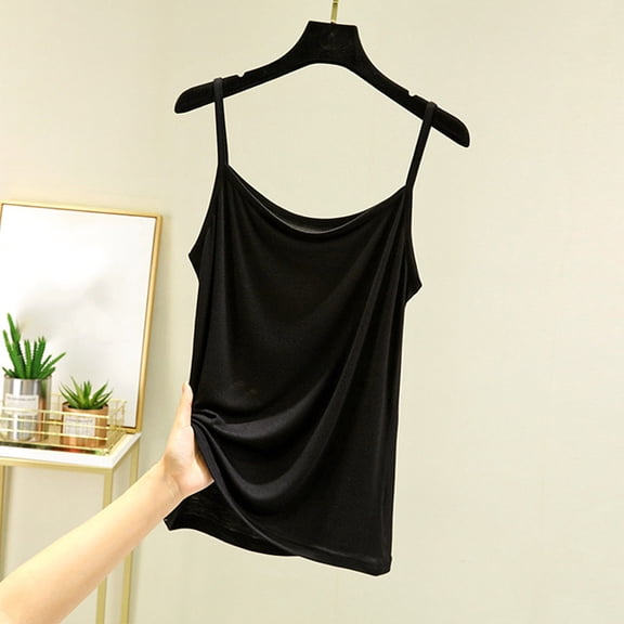 QUINDOS Womens Tank Tops Black Summer Workout Round Neck Vest Thin Solid Sleeveless Bottom Shirt Slim Fitting And Tops Camisoles for Women Plus Size