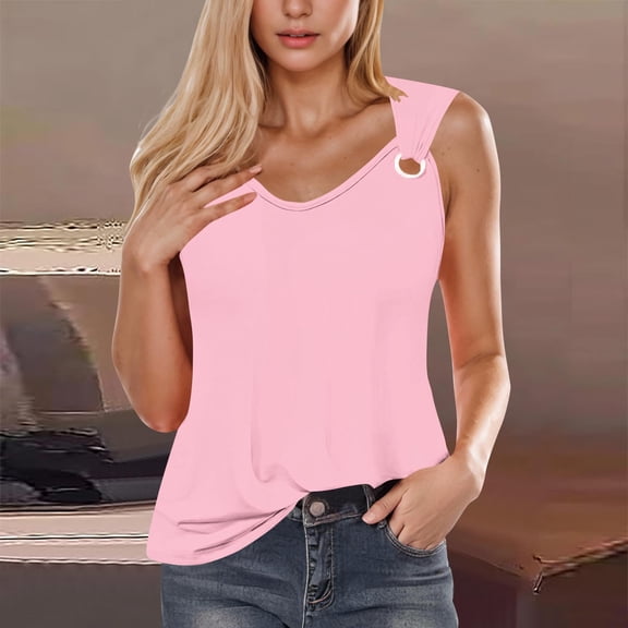 QUINDOS Womens Tank Tops Summer Workout Pink Solid Color Camisole Sleeveless T-shirt Loose Tank Tops Womens Camisoles