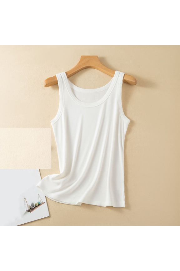 Womens Tank Tops White Summer Workout Solid Color Loose Sleeveless Round Neck T-shirt Home Tops Thin Bottoming Shirt Womens Camisoles
