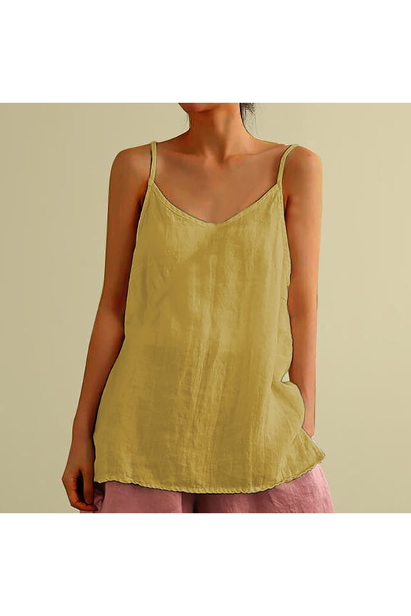 Womens Tank Tops Gym Yellow Summer Sexy Solid Round Neck Camisole Cold Shoulder Sleeveless Tops Regular Blouse Womens Camisoles