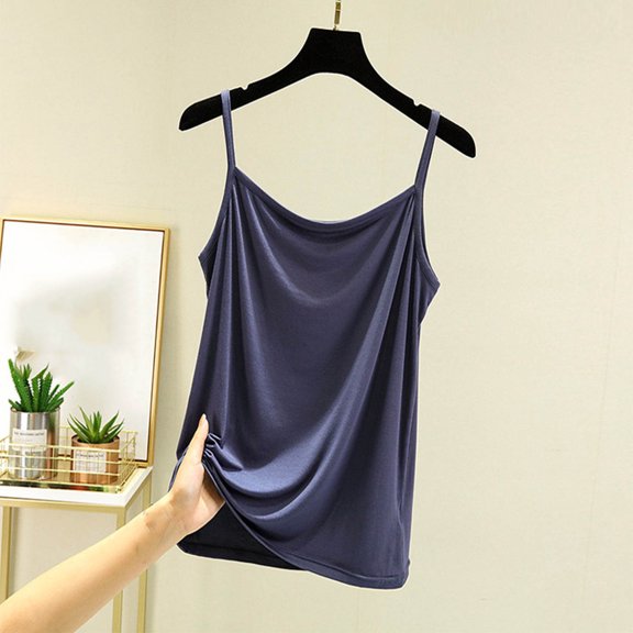 QUINDOS Womens Tank Tops Plus Size Blue Summer Exercise Round Neck Vest Thin Solid Sleeveless Bottom Shirt Slim Fitting And Slimming Tops Womens Camisoles