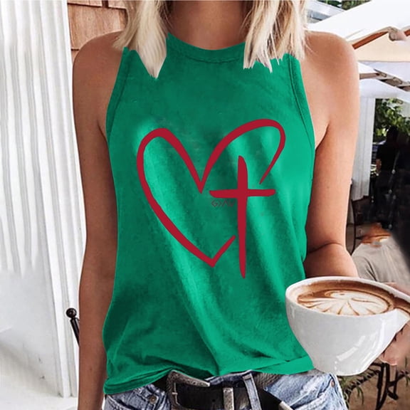 QUINDOS Womens Tank Tops Plus Size Green Ribbed Ladies Summer EasterPrint Sleeveless Round Neck Tank Tops Round Neck Tank Top Womens Camisoles 2025