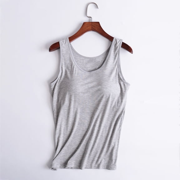 QUINDOS Womens Tank Tops Plus Size Summer Gray Ribbed Ladies Camisole With Chest Pad No Steel Rings Bottom Underwear Yoga Sports Tank Camisoles for Women