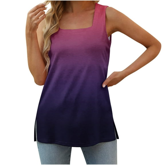 QUINDOS Womens Tank Tops Purple Gym Summer Fashion Printed Vest Loose Sleeveless T-shirt Pullover Tops Womens Camisoles