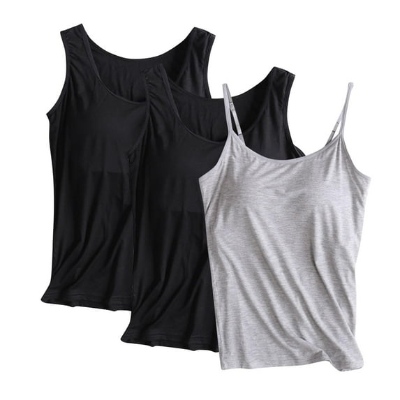 QUINDOS Womens Tank Tops Summer 3 Pack Athletic Camisoles for Women Pack Strap Sleeveless Crew Neck MultiPack Running Cami Shirts Solid Color Loose Undershirts