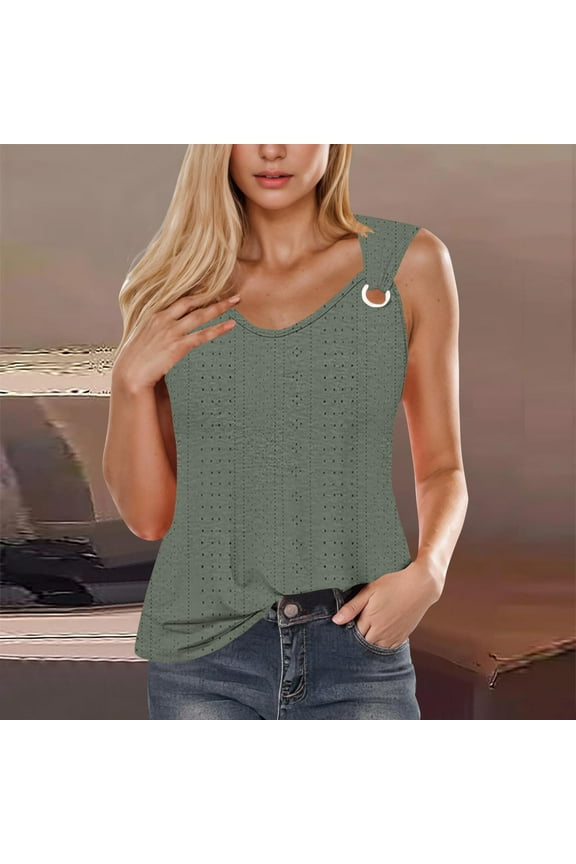 Womens Tops Ribbed Army Green Summer Fashion Printed Sleeveless Blouse Round Neck Casual Womens Tank Tops