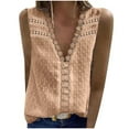 thumbnail image 1 of QUINDOS Womens Tops Summer Khaki Ribbed Casual Sleeveless Flared Sleeves V-Neck Solid Loose T-Shirt Blouse Tops Womens Tank Tops, 1 of 7