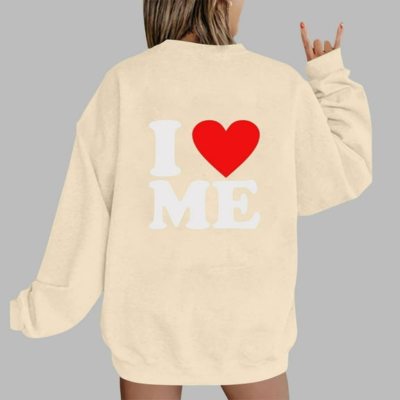 QUINDOS Womens Valentines Sweatshirt Casual Long Sleeve Love Sweet Round Neck Valentine’s Day Clothes for Women Tops