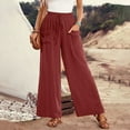 thumbnail image 1 of QUINDOS Womens Wide Leg Pants Cotton Linen Summer Pants for Women Pull on Drawstring Pants With Pockets, 1 of 8