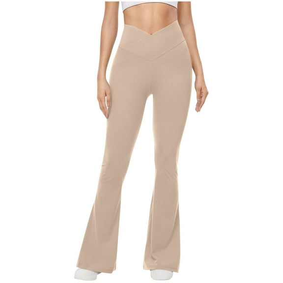 QUINDOS Womens Yoga Pants Flared Leg High Waist Flare Workout Leggings Athletic Bootcut Slim Pants