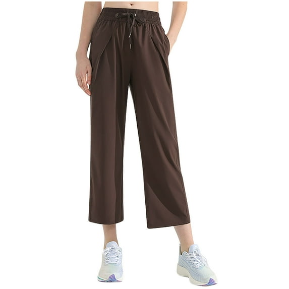 QUINDOS Womens Yoga Pants Straight Leg High Waist Capri Leggings with Pockets Drawstring Cropped Loose Pants