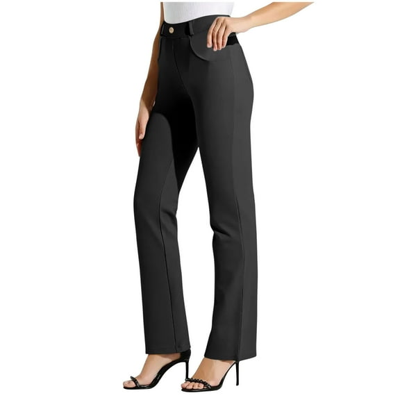 QUINDOS Work Yoga Pants for Women Office Casual High Waist Straight Leg Leggings with Pockets