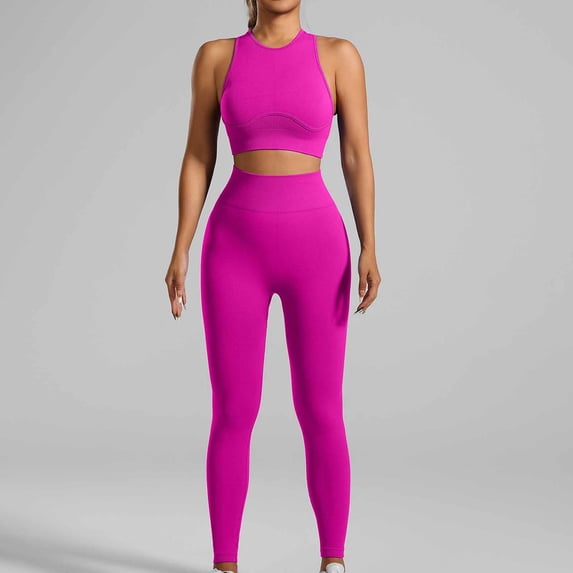 QUINDOS Yoga Pants for Women Set 2 Piece Workout Tank Tops and Full Length Tummy Control Sliming Leggings