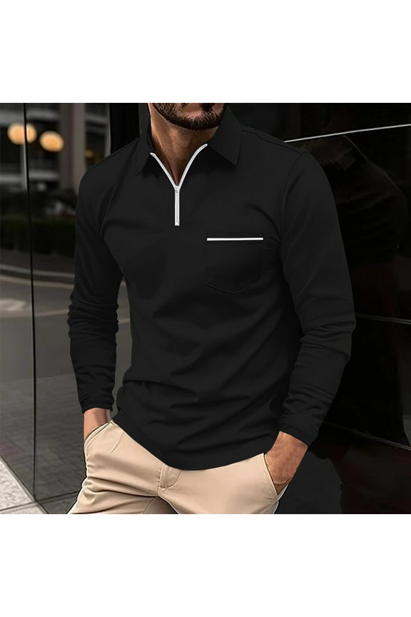 Zip Long Sleeve Shirts for Men,Mens Winter Fashion Turn Down Collar Shirts Casual Long Sleeve Workout Tops